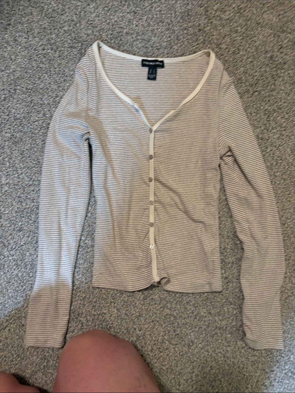 Abercrombie & Fitch Beige and White Striped Button-Front Top